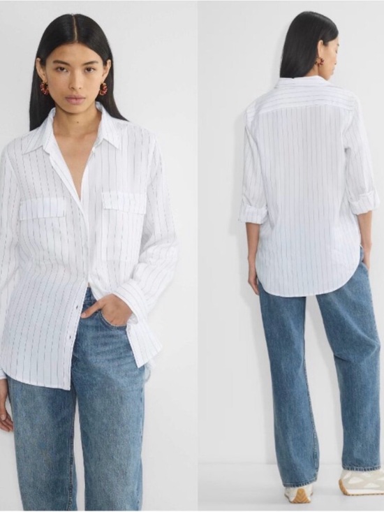 Aritzia Tops - BABATON ARITIZIA Utility Shirt Relaxed Drapey Twill Button Up Stripes Medium